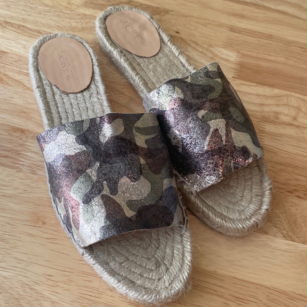 J Crew Metallic Camo Slide Espadrille Sandals
